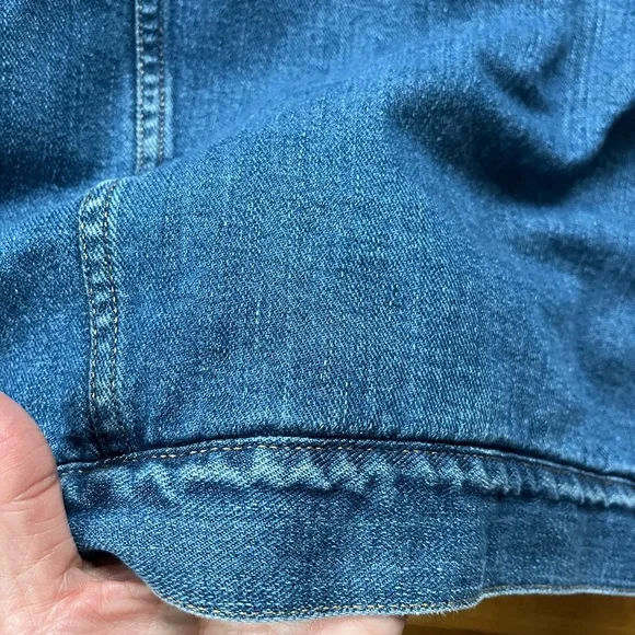 Vintage GAP cropped hooded Sherpa denim jean jacket medium indigo wash S M hood - Picture 3 of 10